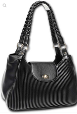MC Handbags MC Handbags Stephany Black Pleated W/Braided Handle Satchel LS