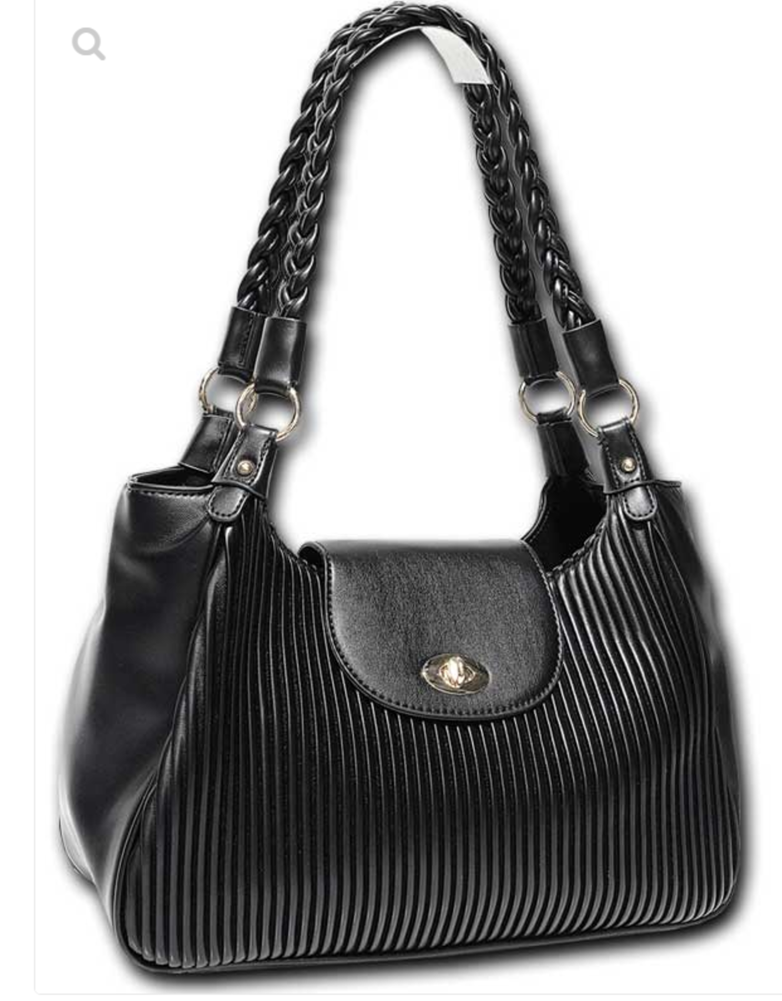 MC Handbags MC Handbags Stephany Black Pleated W/Braided Handle Satchel LS