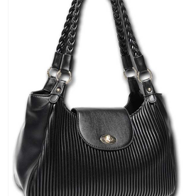MC Handbags MC Handbags Stephany  Black Pleated W/Braided Handle Satchel LS