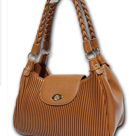 MC Handbags MC Handbags Stephany Tan Pleated W/Braided Handle Satchel