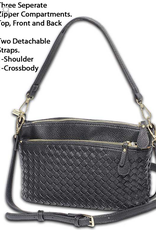 MC Handbags MC Handbags Meloney  Black Woven 3 Zipper Compartment Shoulder/Crossbody LC