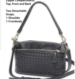 MC Handbags MC Handbags Meloney Black Woven 3 Zipper Compartment Shoulder/Crossbody LC