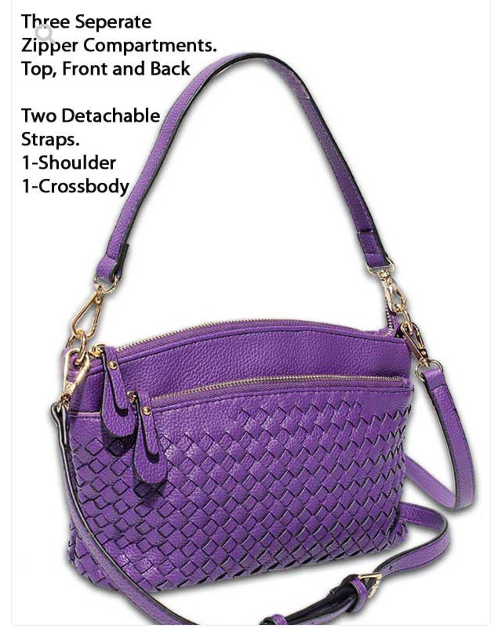 MC Handbags MC Handbags Meloney  Iris Woven 3 Zipper Compartment Shoulder/Crossbody LC