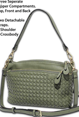 MC Handbags MC Handbags Meloney  Olive Woven 3 Zipper Compartment Shoulder/Crossbody LC