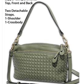 MC Handbags MC Handbags Meloney  Olive Woven 3 Zipper Compartment Shoulder/Crossbody LC