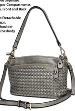 MC Handbags MC Handbags Meloney 6043 Pewter Woven 3 Zipper Compartment Shoulder/Crossbody LC