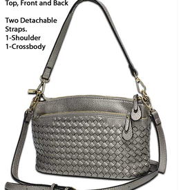 MC Handbags MC Handbags Meloney 6043 Pewter Woven 3 Zipper Compartment Shoulder/Crossbody LC
