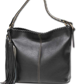 MC Handbags MC Handbag Sierra  Black Vintage Vegan Leather Shoulder Bag LR