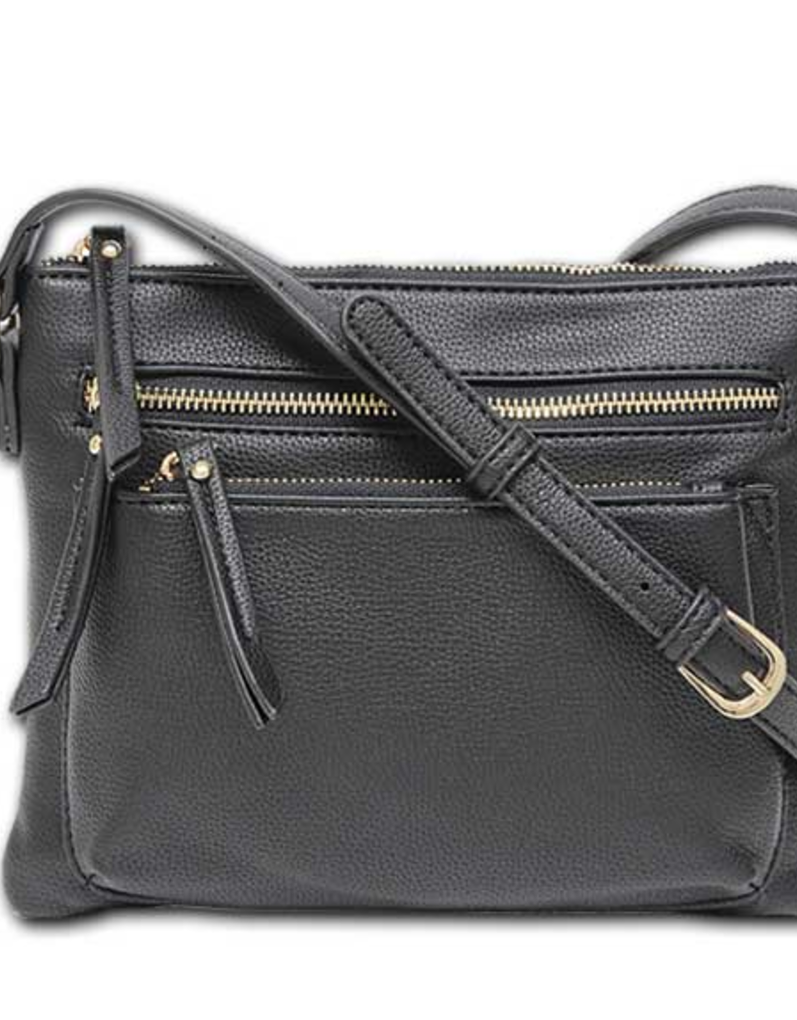 MC Handbags MC Handbags Sally  Black Pebbled Grain Crossbody W/Zipper Pockets BH