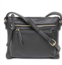 MC Handbags MC Handbags Sally Black Pebbled Grain Crossbody W/Zipper Pockets BH
