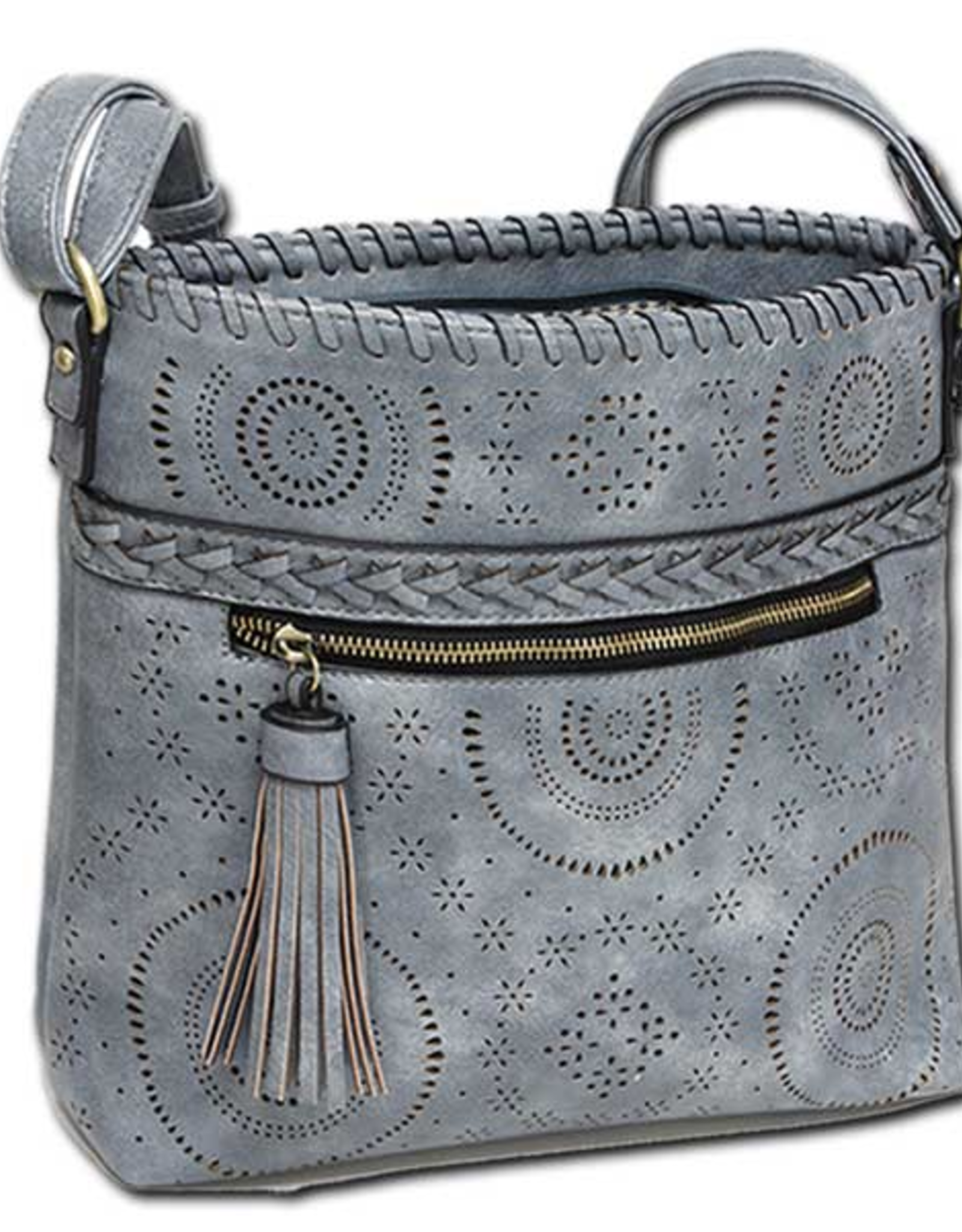 MC Handbags MC Handbags Calm  Denim Faux Leather Crossbody W/Perfoation LA