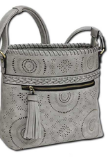 MC Handbags MC Handbags Calm Grey Faux Leather Crossbody W/Perfoation LA
