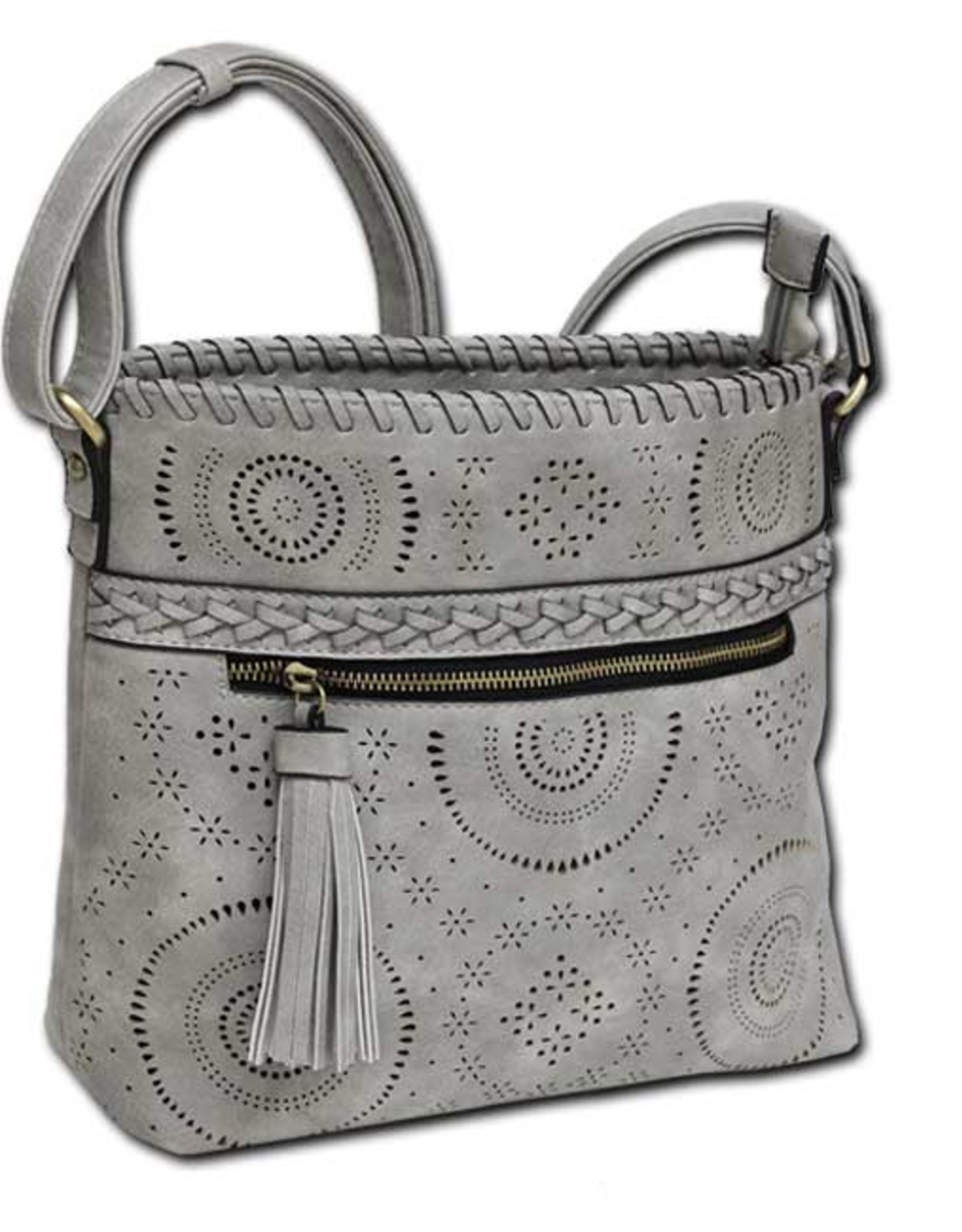 MC Handbags MC Handbags Calm Grey Faux Leather Crossbody W/Perfoation LA