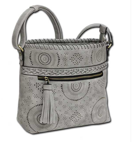 MC Handbags MC Handbags Calm Grey Faux Leather Crossbody W/Perfoation LA