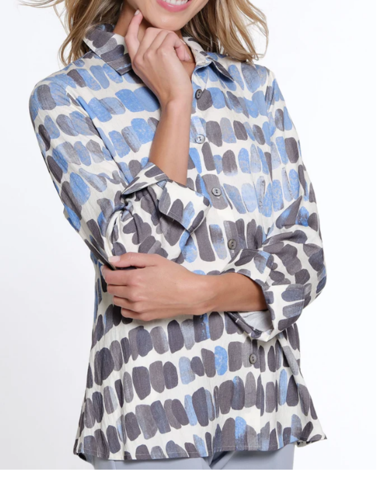 Multiples Multiples Multi Turn-Up Cuff 3/4 Sleeve Button Front Shirt AS
