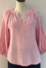 Tru Luxe Tru Luxe  Lt. Pink Embroidered Sleeve Popover Top AS