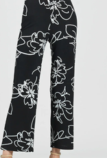 Clara Sun Woo Clara Sun Woo Black/White Floral Sketch Side Slit Soft Crepe Pull On Ankle Pant CE