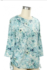 N Touch N Touch Navy Mint Green Floral Print Side Synchs 3/4 Slv Top