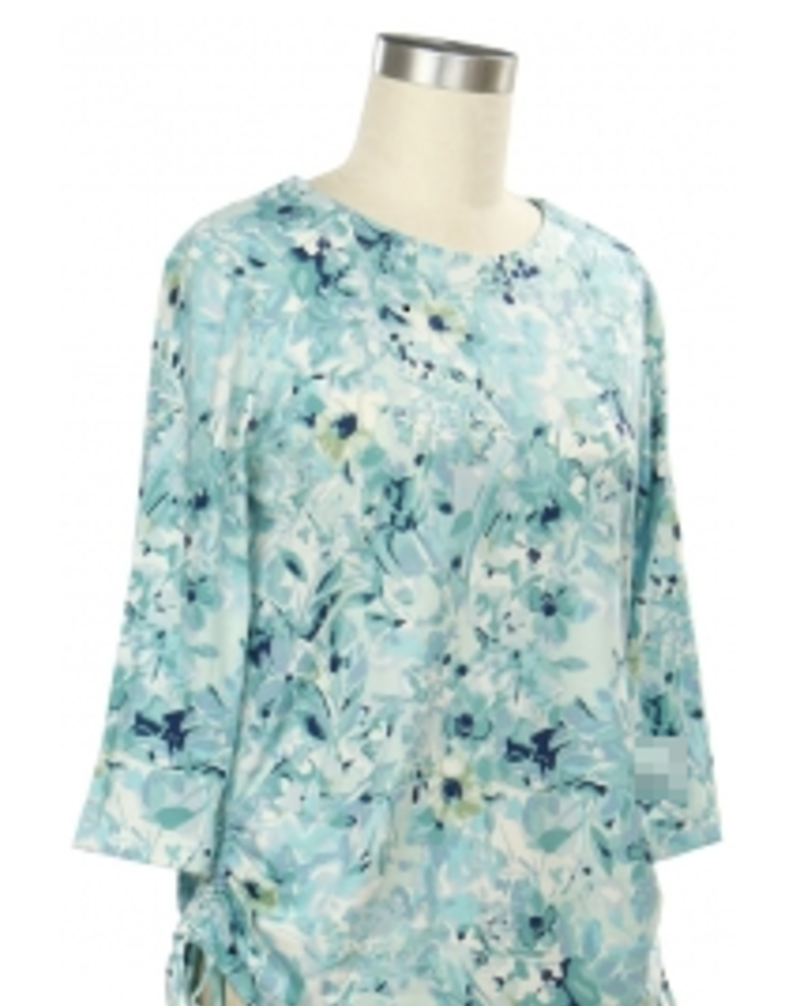N Touch N Touch Navy Mint Green Floral Print Side Synchs 3/4 Slv Top