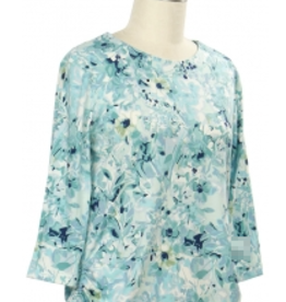 N Touch N Touch Navy Mint Green Floral Print Side Synchs 3/4 Slv Top