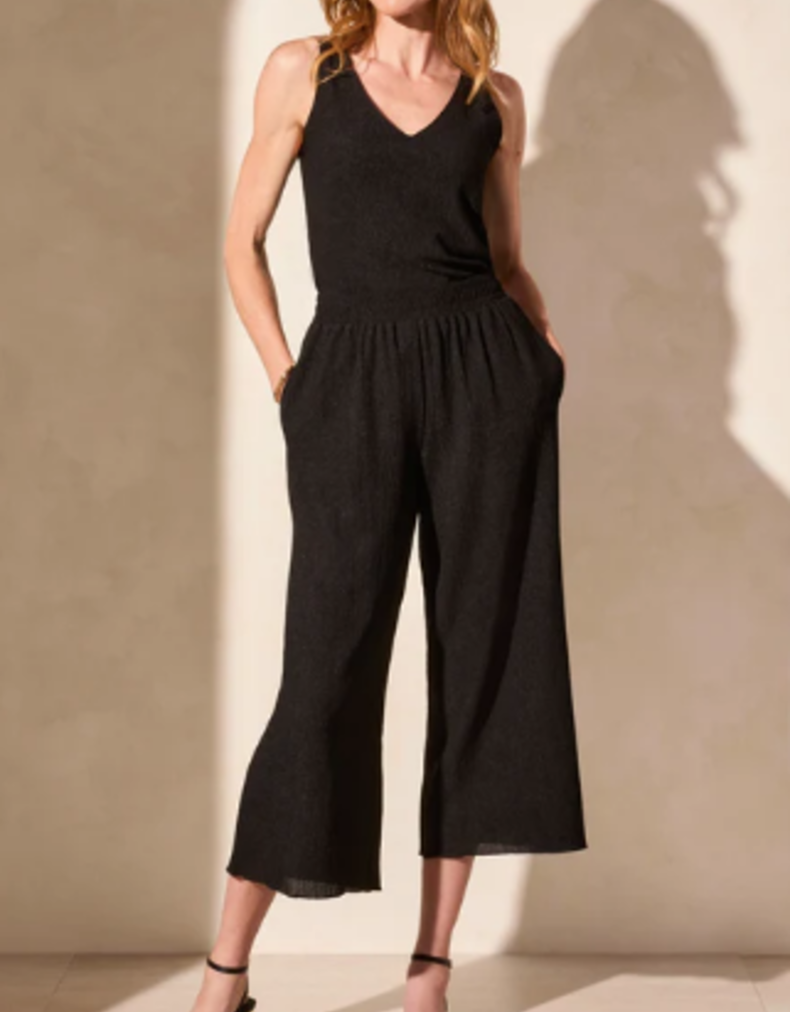 Tribal Tribal Black Textured Pull-Up Wide Leg Pant w/Pockets