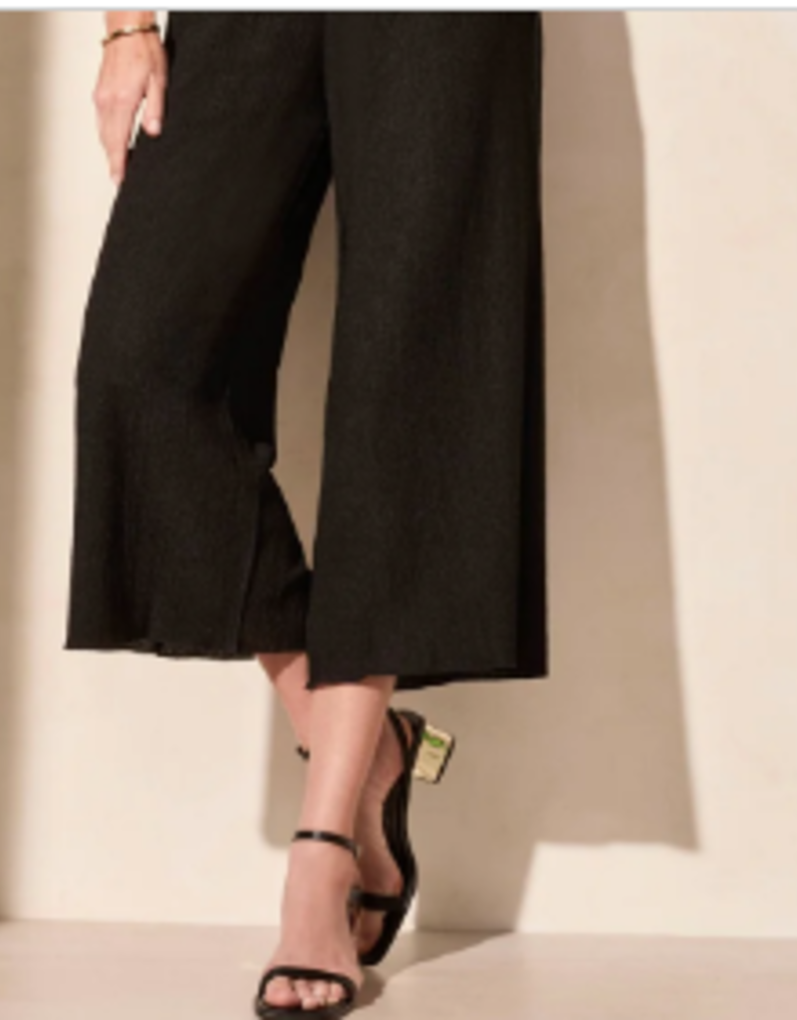 Tribal Tribal Black Textured Pull-Up Wide Leg Pant w/Pockets