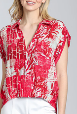 APNY APNY Red Printed Wrap Blouse W/Tabbed Cuffs AS