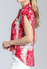 APNY APNY Red Printed Wrap Blouse W/Tabbed Cuffs AS