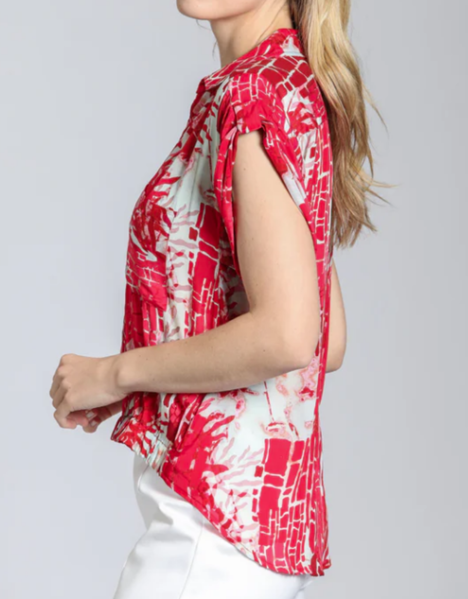 APNY APNY Red Printed Wrap Blouse W/Tabbed Cuffs AS