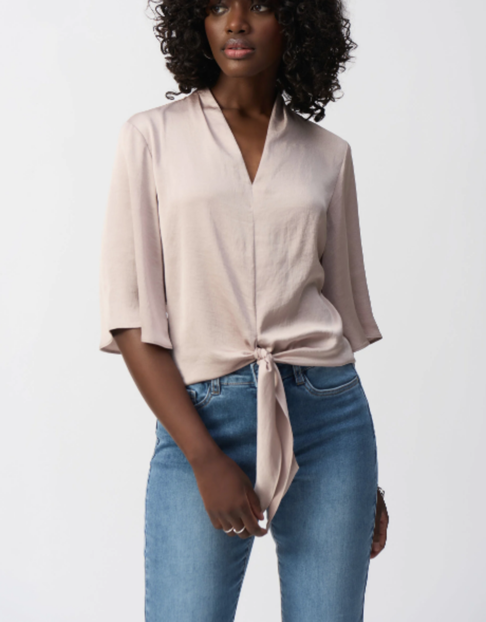 Joseph Ribkoff Joseph Ribkoff Satin V-Neck Top with Front Tie