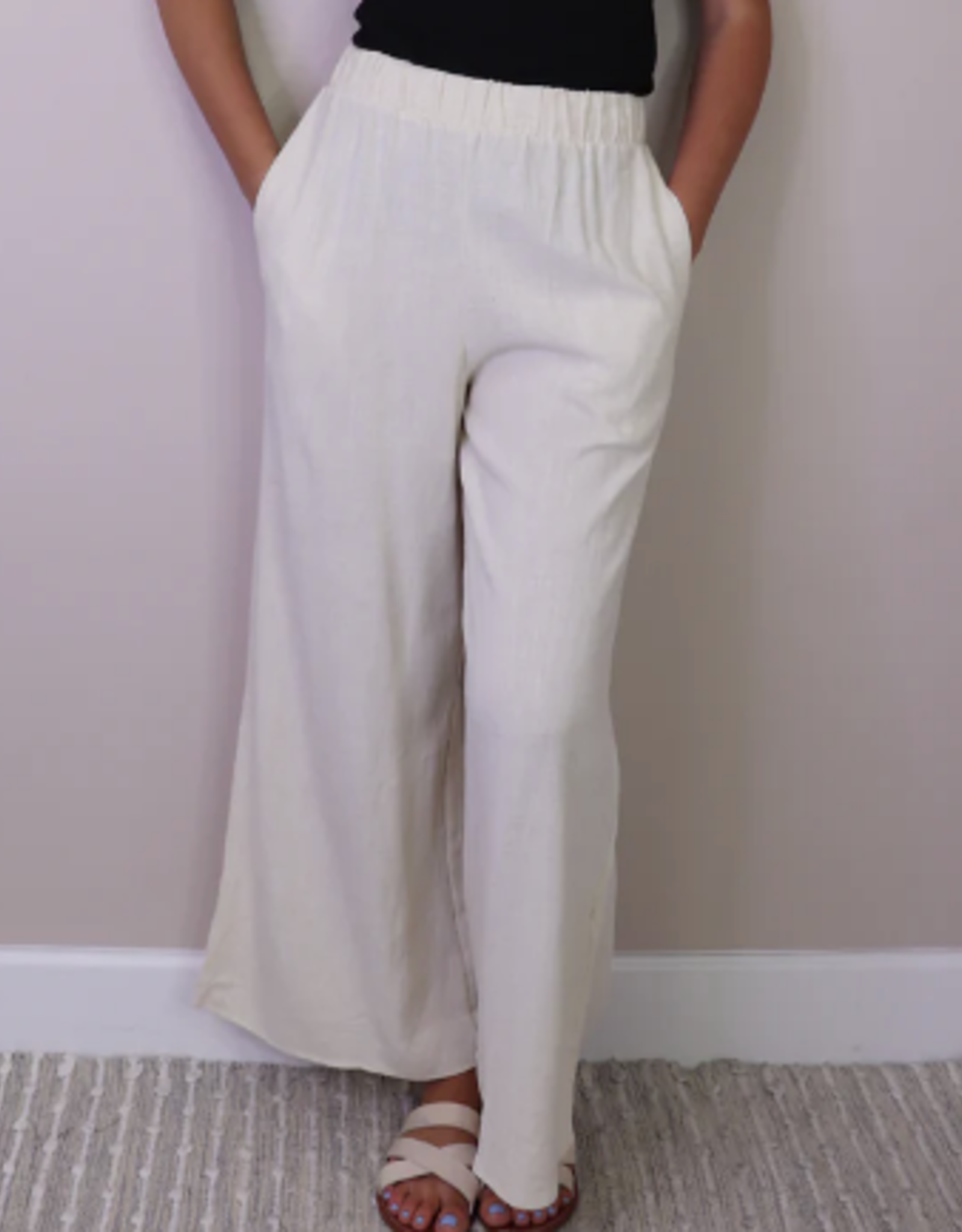Papillon Papillon  Beige Linen Blend Wide Leg Pants LL