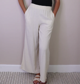 Papillon Papillon  Beige Linen Blend Wide Leg Pants LL