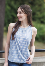 Papillon Papillon  Blue Daisy Printed Pleated Sleeveless Top BS