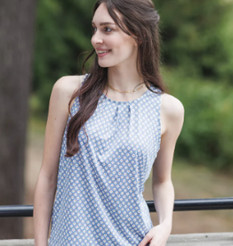 Papillon Papillon Blue Daisy Printed Pleated Sleeveless Top BS
