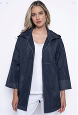 Picadilly Picadilly D.Navy Hooded Perforated Long Jacket