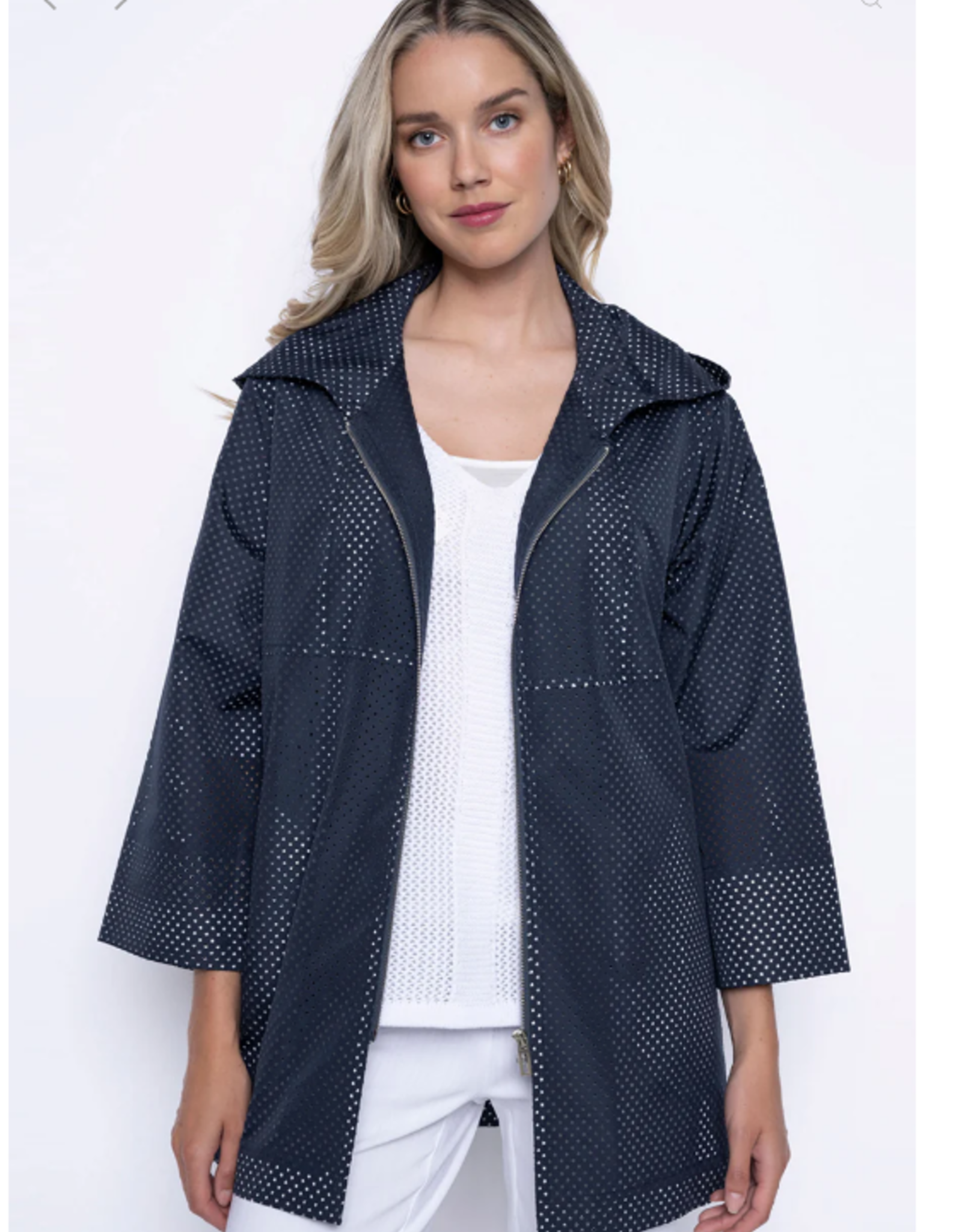 Picadilly Picadilly D.Navy Hooded Perforated Long Jacket