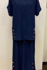 Creation Creation AM393 Navy Solid Short Rolled Sleeve w/Side Buttons LE