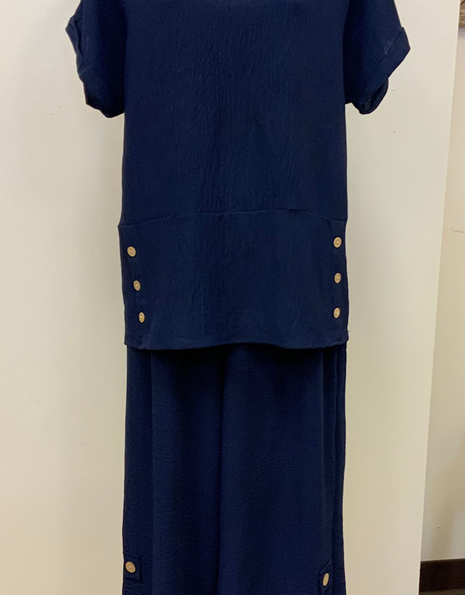 Creation Creation AM393 Navy Solid Short Rolled Sleeve w/Side Buttons LE