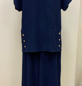 Creation Creation AM393 Navy Solid Short Rolled Sleeve w/Side Buttons LE