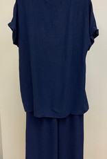 Creation Creation AM393 Navy Solid Short Rolled Sleeve w/Side Buttons LE