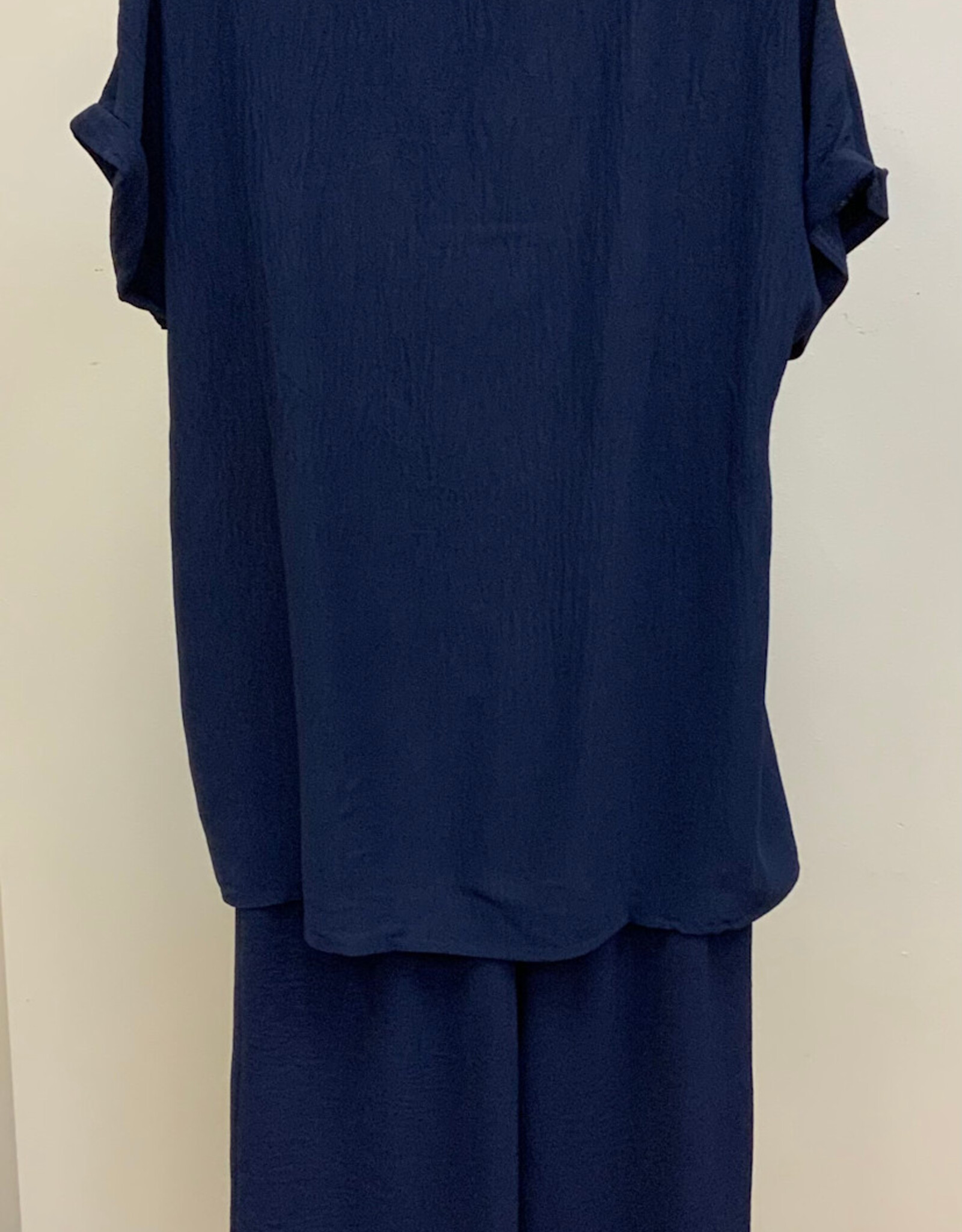 Creation Creation AM393 Navy Solid Short Rolled Sleeve w/Side Buttons LE