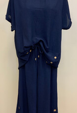 Creation Creation AM393 Navy Solid Short Rolled Sleeve w/Side Buttons LE