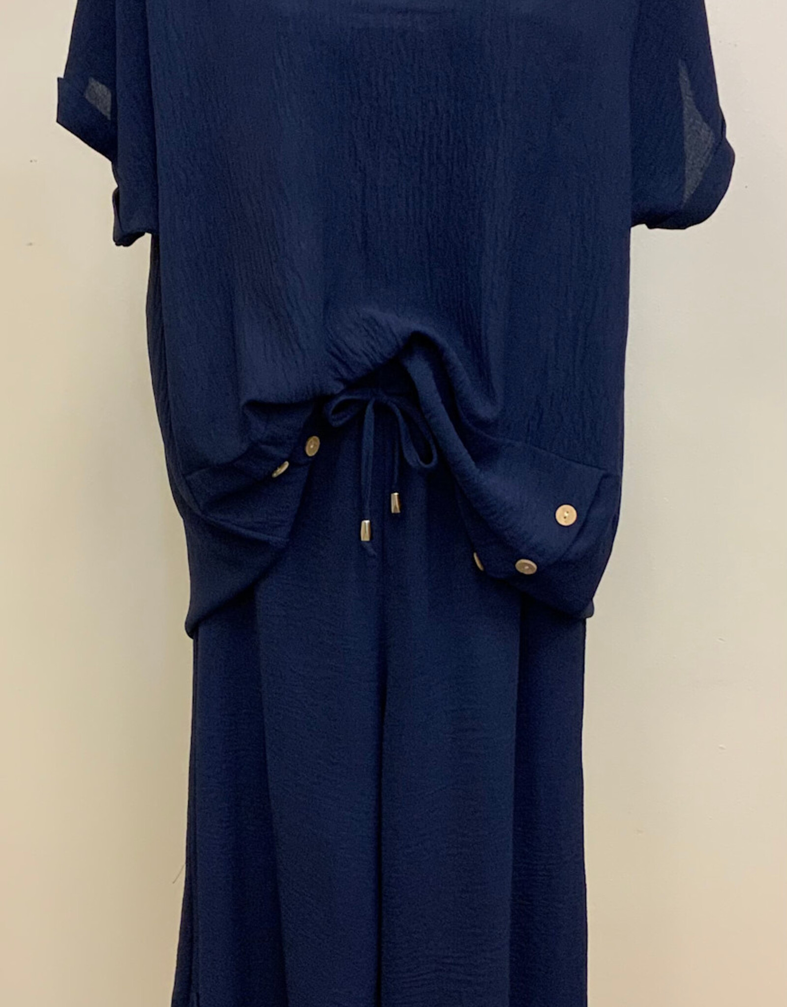 Creation Creation AM393 Navy Solid Short Rolled Sleeve w/Side Buttons LE