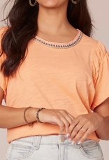 Democracy Democracy Petite Peach Fuzz Short Sleeve Scoop Crochet Neck W/ruched Arm Holes LE