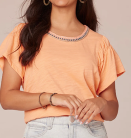 Democracy Democracy Petite Peach Fuzz Short Sleeve Scoop Crochet Neck W/ruched Arm Holes LE