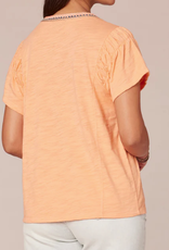 Democracy Democracy Petite Peach Fuzz Short Sleeve Scoop Crochet Neck W/ruched Arm Holes LE