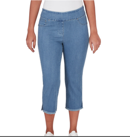 Ruby Rd Ruby Rd Medium Blue Pull On Tencel Denim Ankle Capri W/Fringe Hem  BK