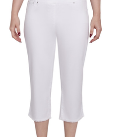 Ruby Rd Ruby Rd White Pull On Tencel Denim Ankle Capri W/Fringe Hem BK