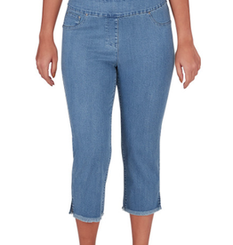 Ruby Rd Ruby Rd Petite  Medium Blue Pull On Tencel Denim Ankle Capri W/ Fringe Hem BK