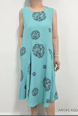 Creations Creations  Aqua Print Round Neck Sleeveless Dress LE